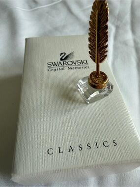 Swarovski Gold Feather Pen with Clear Crystal Base